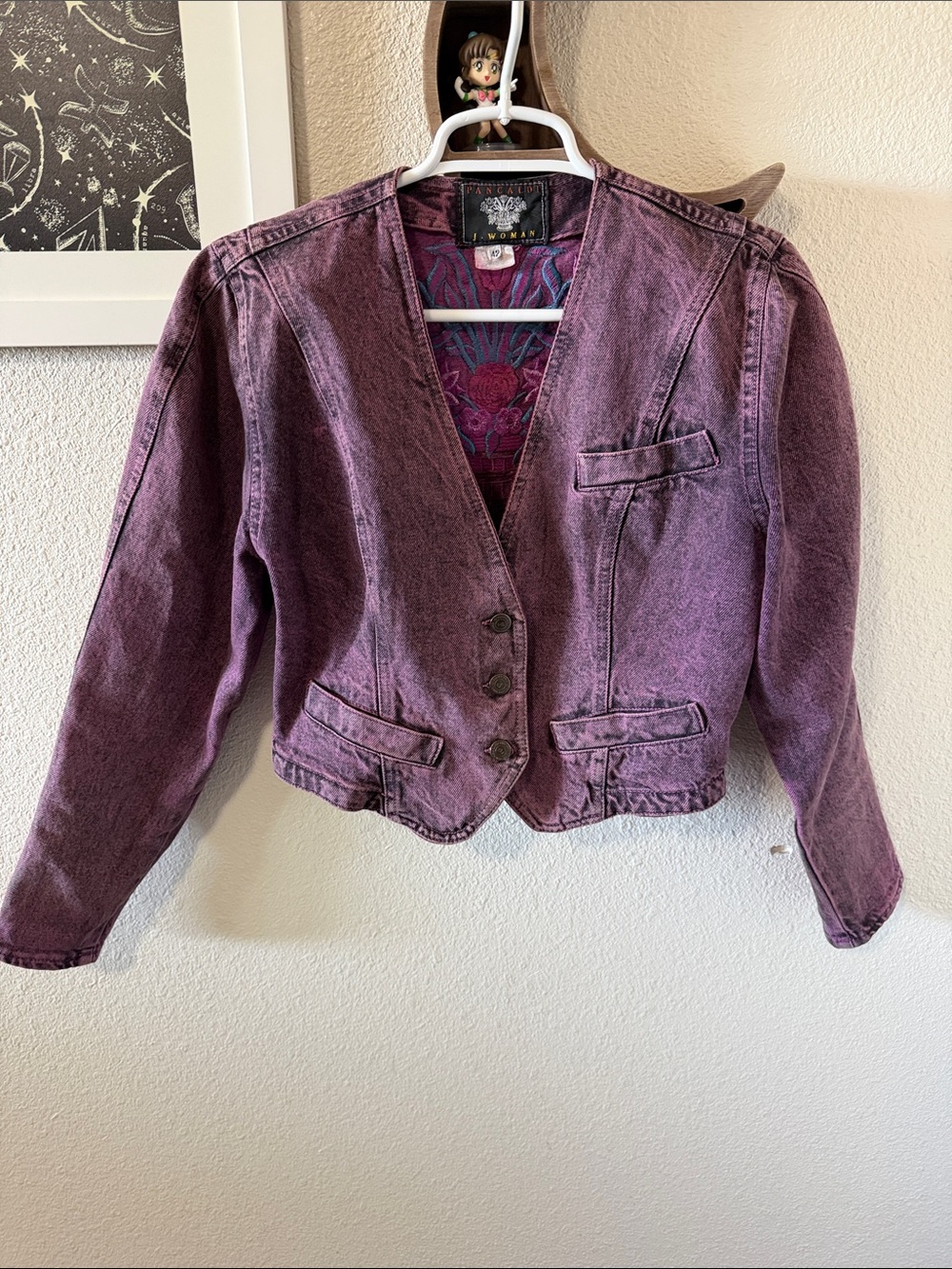 Vintage Y2K Pancaldi J. Denim Cropped Jacket - Floral Embroidery Sz IT 42